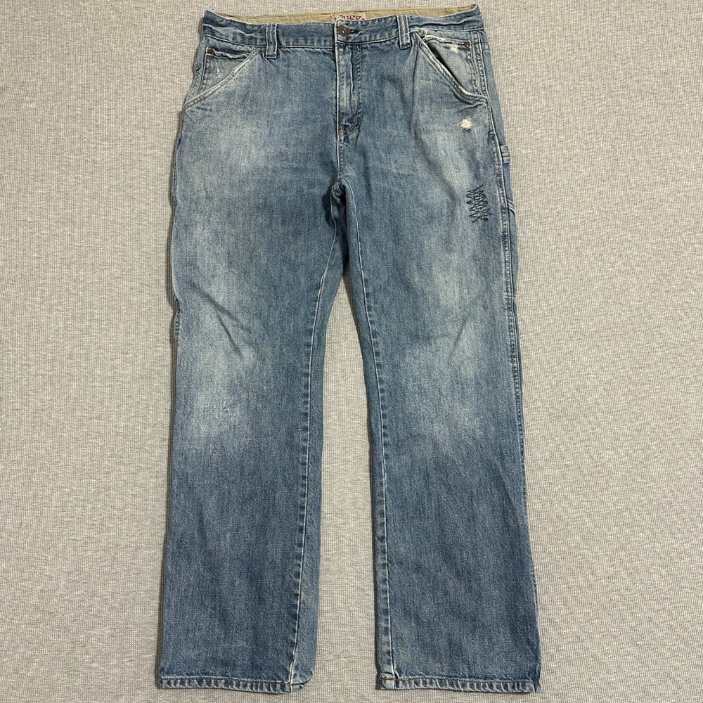 Plugg Carpenter Jeans Light Wash Distressed Relaxed Straight Blue Mens 34x30
